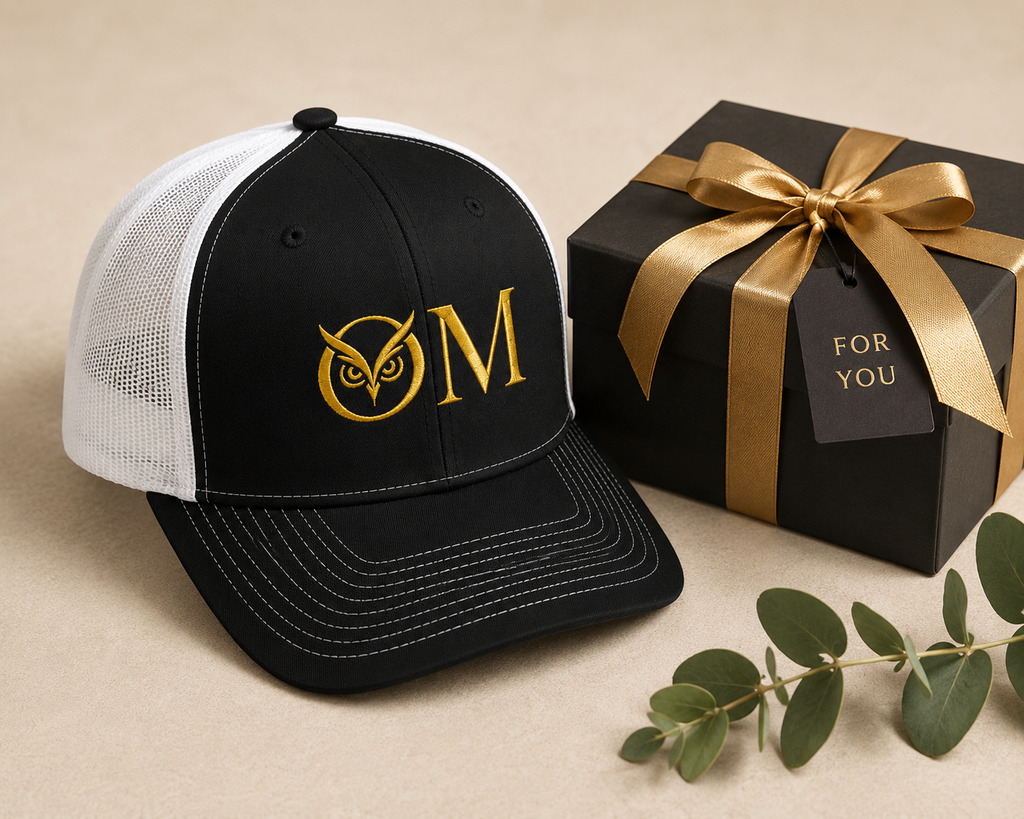 OM Owl Trucker Cap — Spiritual Embroidered Snapback for Yoga & Meditation