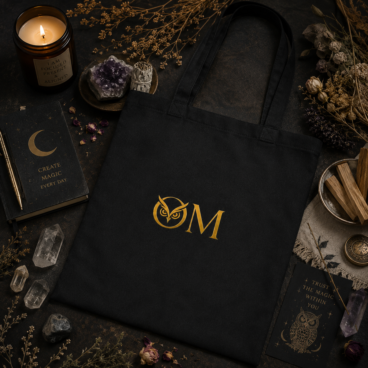 Spiritual Owl Canvas Tote — Soul-Aligned Yoga & Mindful Market Bag